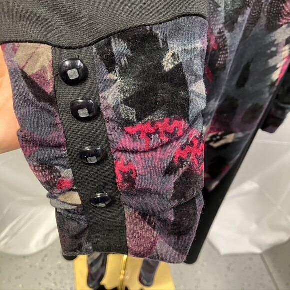 Simon Chang Mixed Knit Floral Cowl‎ Neck Long Sleeve Dress Black Pink Womens 6 - Picture 5 of 14